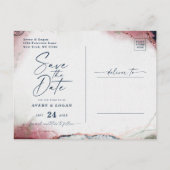 Etherische Bourgogne & Navy Bruiloft Save The Date Aankondigingskaart (Achterkant)