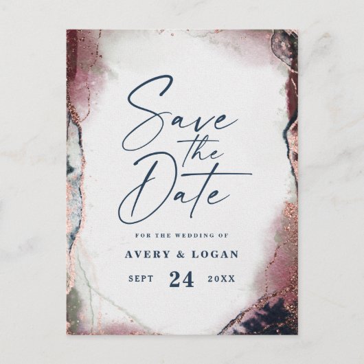 Etherische Bourgogne & Navy Bruiloft Save The Date Aankondigingskaart (Voorkant)
