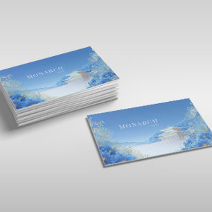 Etherische Chinoiserie Blauwe Bloem Pagode Landsch Visitekaartje