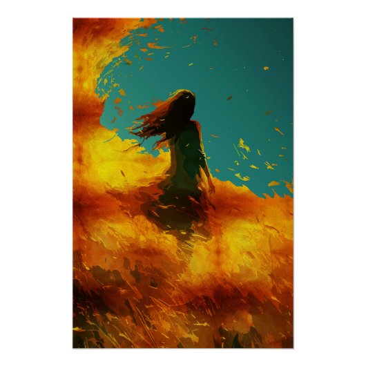 Etherische Dame in een Gouden Veld Perfect Poster (Voorkant)