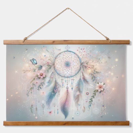 ETHERISCHE Dreamcatcher met veren en bloemen Hangend Wandkleed (Voorkant)