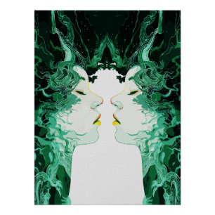 Etherische dualiteit – Surrealistische spiegelrefl Perfect Poster