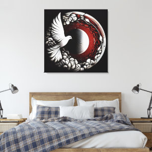 ETHERISCHE DUIF PLANEET – Noir Ink en Rode Mandala Canvas Afdruk