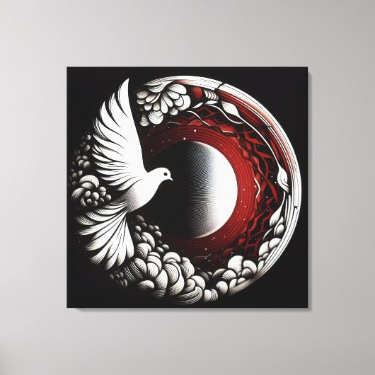 ETHERISCHE DUIF PLANEET – Noir Ink en Rode Mandala Canvas Afdruk (Voorkant)