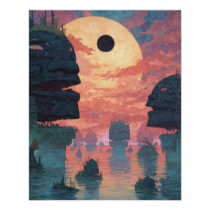 Etherische Eclipse Boven Nevelige Kliffen Perfect Poster