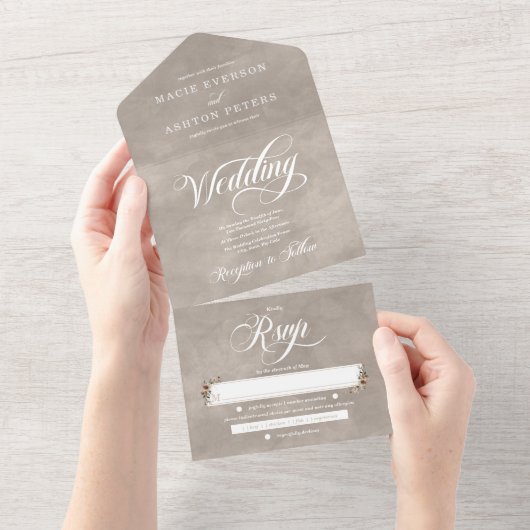 Etherische Elegantie Beige Boho Waterverf Bruiloft All In One Uitnodiging (Afscheurbaar)