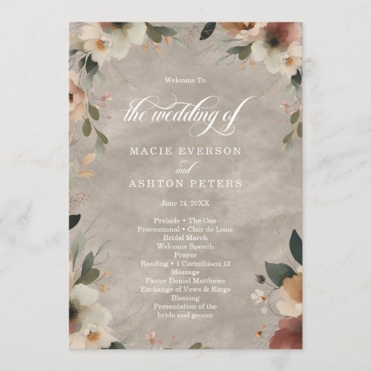 Etherische Elegantie Beige Ecru Trouwceremonie Programmakaart (Voorkant)