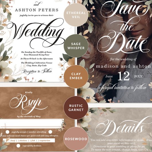 Etherische Elegantie Beige Ecru Waterverf Bruiloft Kaart