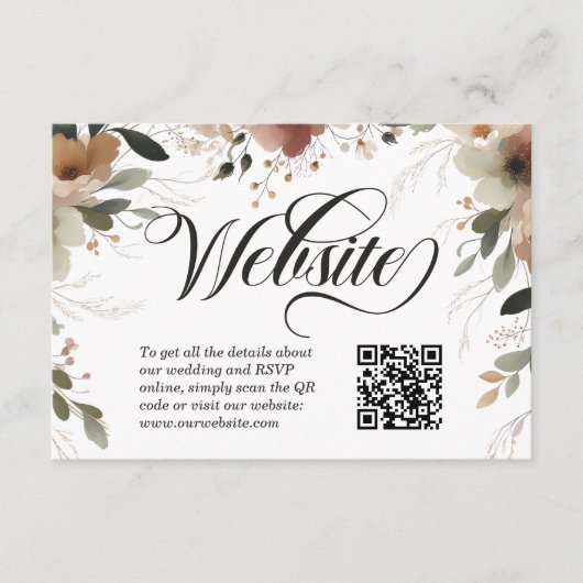 Etherische Elegantie Bloemenbruiloft Website QR Co Informatiekaartje (Voorkant)