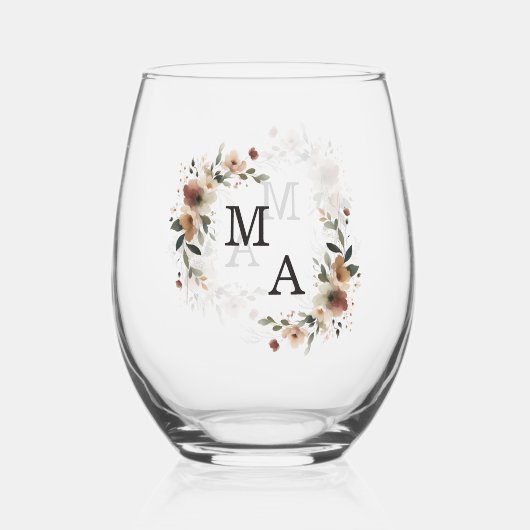 Etherische elegantie Boho krans bruiloft monogram Wijnglas Zonder Voet (Voorkant)