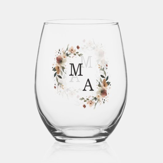 Etherische elegantie Boho krans bruiloft monogram Wijnglas Zonder Voet (Achterkant)