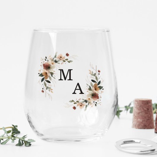 Etherische elegantie Boho krans bruiloft monogram Wijnglas Zonder Voet
