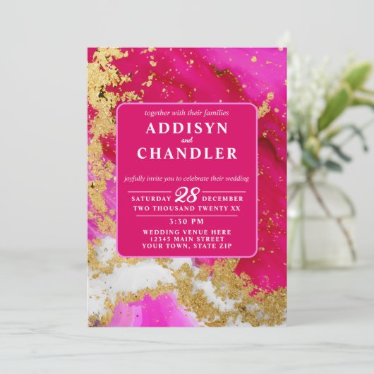 ETHERISCHE ELEGANTIE: Hot Pink Geode-geïnspireerde Kaart (Staand voorkant)