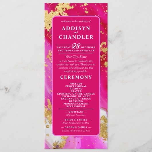 ETHERISCHE ELEGANTIE: Hot Pink Geode-geïnspireerde Programmakaart (Voorkant)