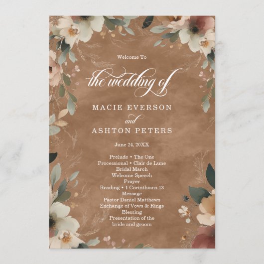 Etherische Elegantie Klei Lid Trouwceremonie Programmakaart (Voorkant)