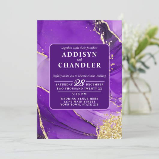 ETHERISCHE ELEGANTIE: Paarse Geode-geïnspireerde b Kaart (Staand voorkant)