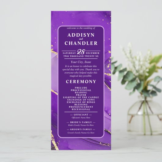 ETHERISCHE ELEGANTIE: Paarse Geode-geïnspireerde b Programmakaart (Staand voorkant)