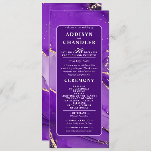 ETHERISCHE ELEGANTIE: Paarse Geode-geïnspireerde b Programmakaart (Voorkant / Achterkant)