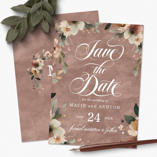 Etherische Elegantie Rosewood Waterverf Bruiloft Save The Date