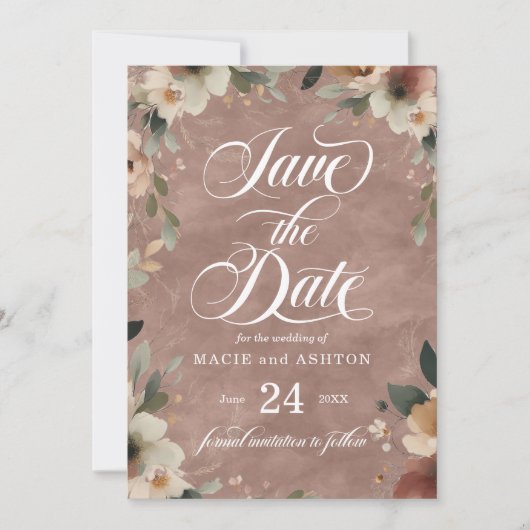 Etherische Elegantie Rosewood Waterverf Bruiloft Save The Date (Voorkant)