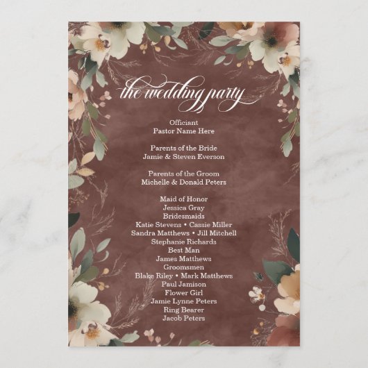 Etherische Elegantie rustieke granaat bruiloft cer Programmakaart (Achterkant)