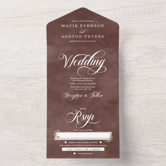 Etherische Elegantie Rustieke Granaat Waterverf Br All In One Uitnodiging (Binnen)