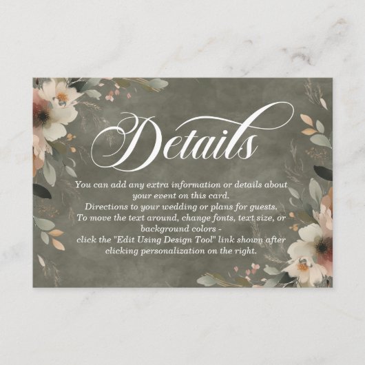 Etherische Elegantie Sage Whisper Bruiloft Details Informatiekaartje (Voorkant)