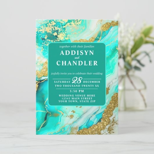 ETHERISCHE ELEGANTIE TURQUOISE GEODE-GEÏNSPIREERDE KAART (Staand voorkant)