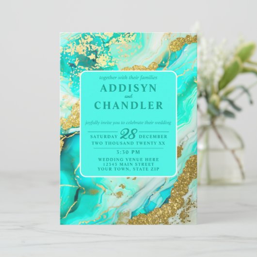 ETHERISCHE ELEGANTIE TURQUOISE GEODE-GEÏNSPIREERDE KAART (Staand voorkant)