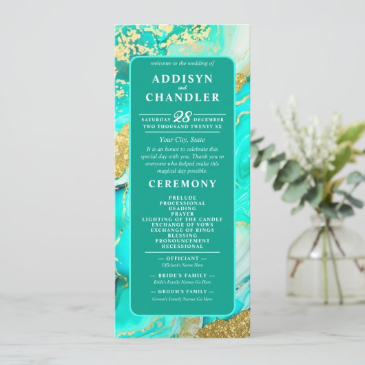 ETHERISCHE ELEGANTIE TURQUOISE GEODE-GEÏNSPIREERDE PROGRAMMAKAART (Staand voorkant)