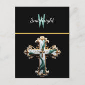 Etherische Elegantie: Wit en Groen Kruis op Zwart Briefkaart (Voorkant)