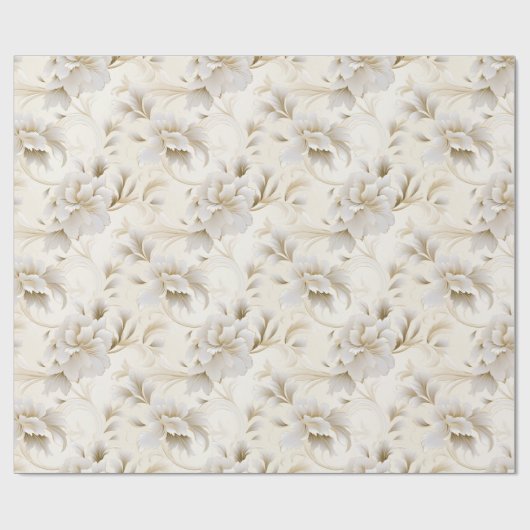 Etherische elegantie: witte en ivoren bruiloft blo cadeaupapier (Vlak)