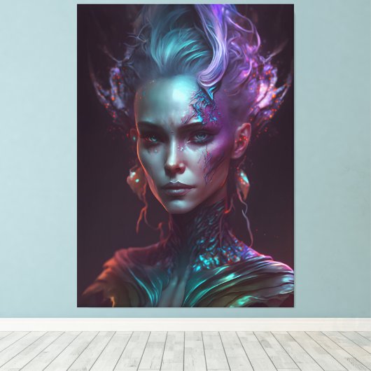 Etherische Enigma: een fantasma iriserende vrouw Canvas Afdruk (Insitu (Houten vloer))