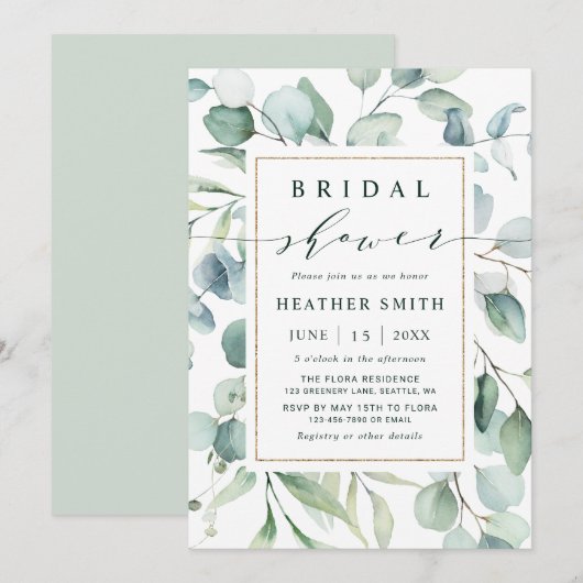 Etherische Eucalyptus Gold Green Vrijgezellenfeest Kaart (Voorkant / Achterkant)