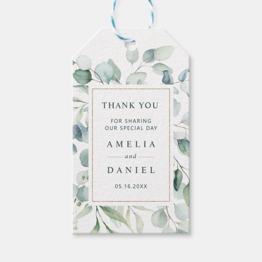 Etherische Eucalyptus Goud Groen Bruiloft Dank u Cadeaulabel (Voorkant)
