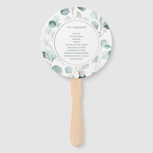 Etherische Eucalyptus Goud Groen Bruiloft Programm Handwaaier (Achterkant)