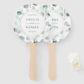 Etherische Eucalyptus Goud Lijst Groen Bruiloft Handwaaier (Voorkant en achterkant)