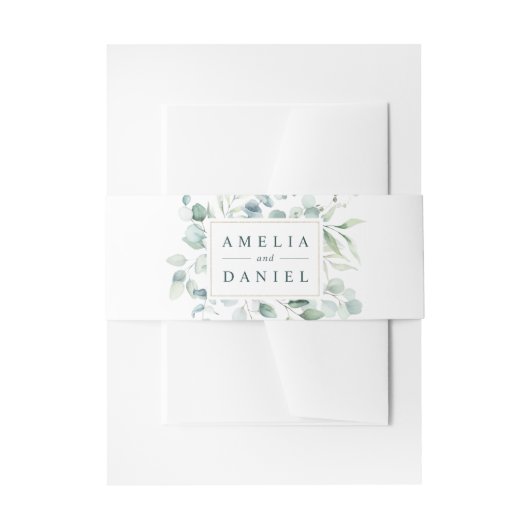 Etherische Eucalyptus Goud Lijst Groen Bruiloft Uitnodigingen Wikkel (Voorkant Voorbeeld)