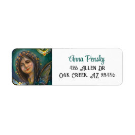 Etherische Fairy Meisje en Gouden Vlinder Etiket