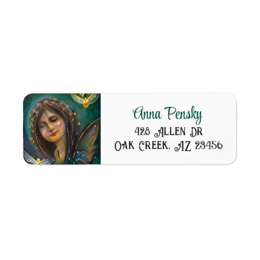 Etherische Fairy Meisje en Gouden Vlinder Etiket (Voorkant)