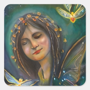Etherische Fairy Meisje en Gouden Vlinder Vierkante Sticker