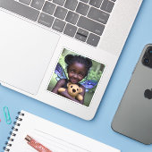 Etherische Fairy Meisje en Teddy Beer Sticker (Laptop met iPhone)