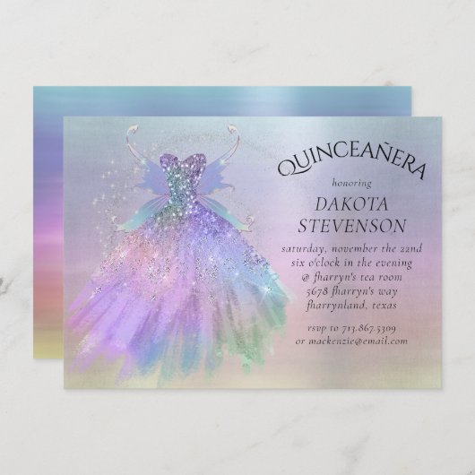 Etherische Fairy Wing Gown | Rainbow Pastel Sheen Kaart (Voorkant / Achterkant)