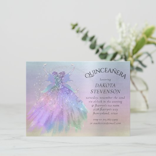 Etherische Fairy Wing Gown | Rainbow Pastel Sheen Kaart (Staand voorkant)
