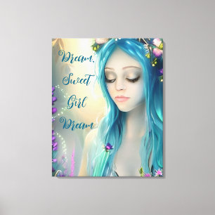 Etherische fantasy kunst   Mooie blauwe fee Canvas Afdruk