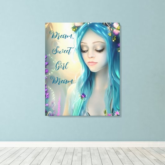 Etherische fantasy kunst | Mooie blauwe fee Canvas Afdruk (Insitu (Houten vloer))