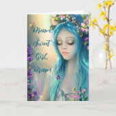 Etherische fantasy kunst | Mooie blauwe fee Kaart (Gele Bloem)