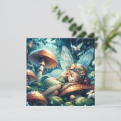 Etherische fee slapen op een paddenstoel kaart (Staand voorkant)