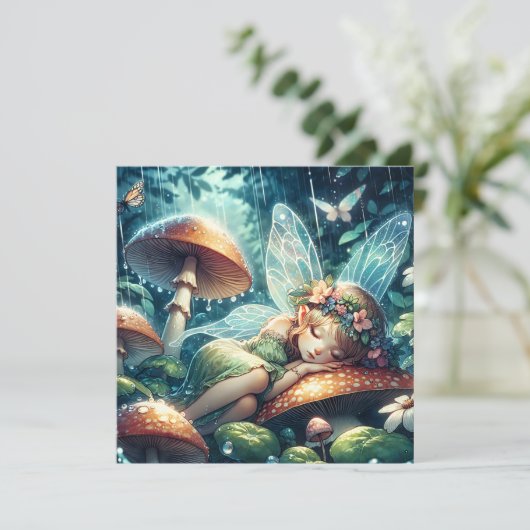 Etherische fee slapen op een paddenstoel kaart (Staand voorkant)