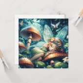Etherische fee slapen op een paddenstoel kaart (Voorkant / Achterkant in situ)